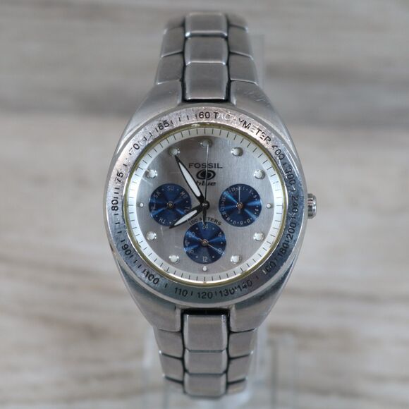 Fossil Blue Multifunction Watch – Pre-Owned, New Battery, Round, Silver/Blue - Picture 2 of 10